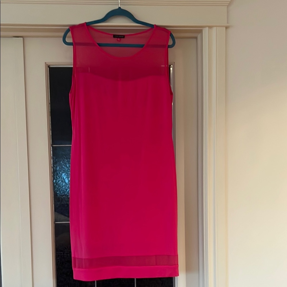 Vince Camuto Hot Pink Sleeveless Jersey Shift Dress with Sheer Accents Size L